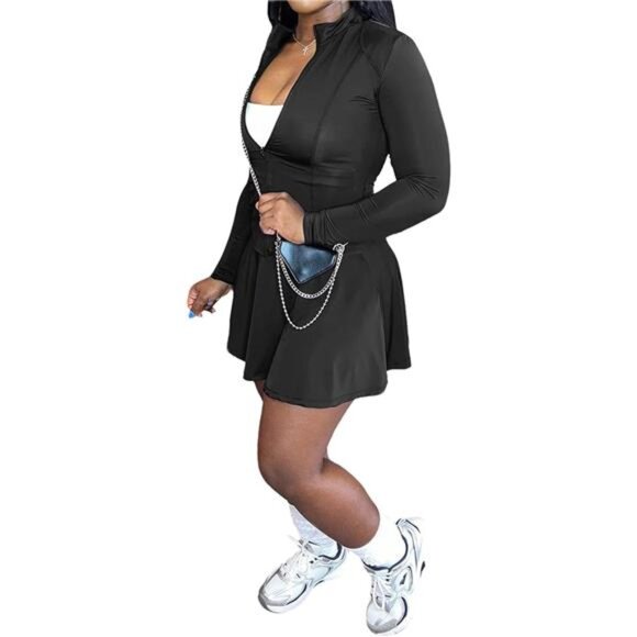 Two Piece Tennis Skirt Sets for Women Black - Picture 1 of 5
